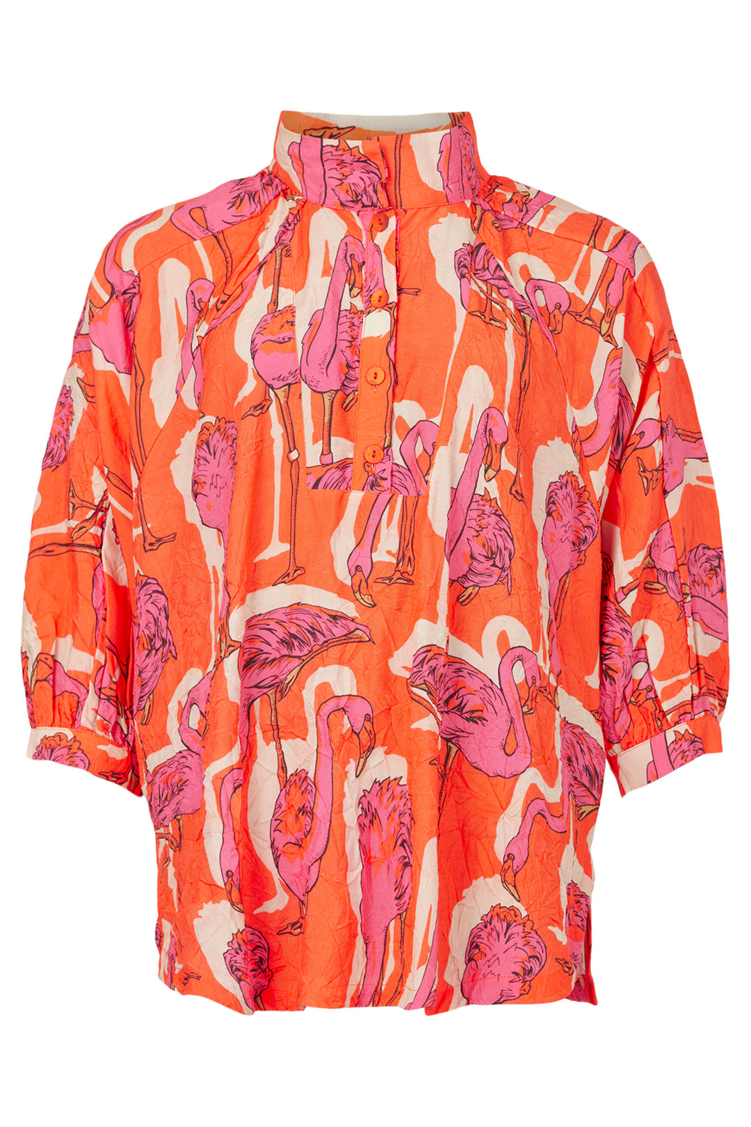 Noen Blouse Orange Flamingo Print 83598 81220 33 - Experience Boutique