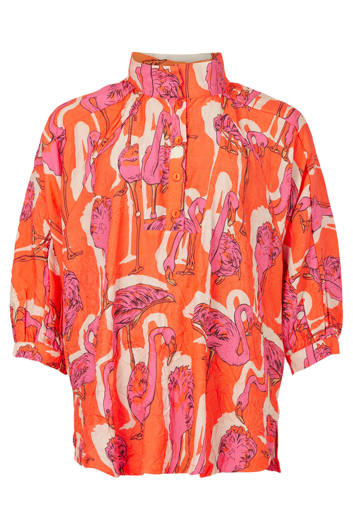 Noen Blouse Orange Flamingo Print 83598 81220 33 - Experience Boutique