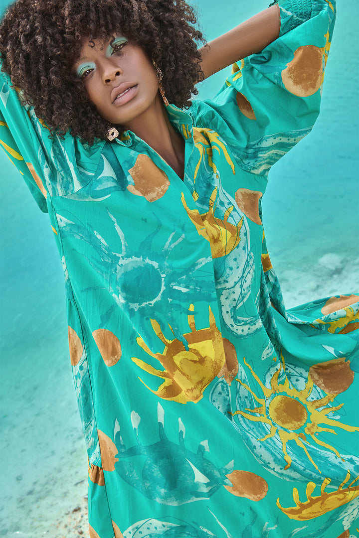 Noen Dress Green Sunshine Print 88552 81219 84 - Experience Boutique