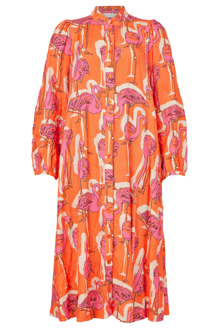 Noen Shirt Dress Orange Flamingo Print 88553 81220 33 - Experience Boutique
