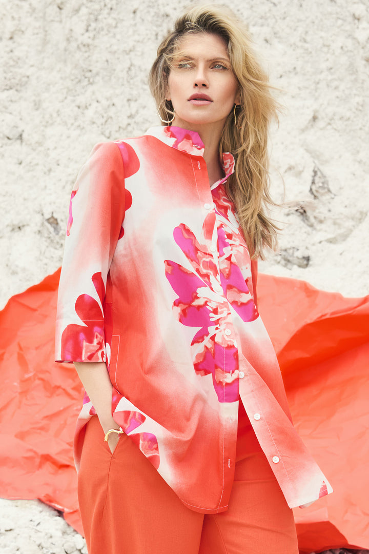 Noen Shirt Floral Print Orange Pink 86223 81227 33