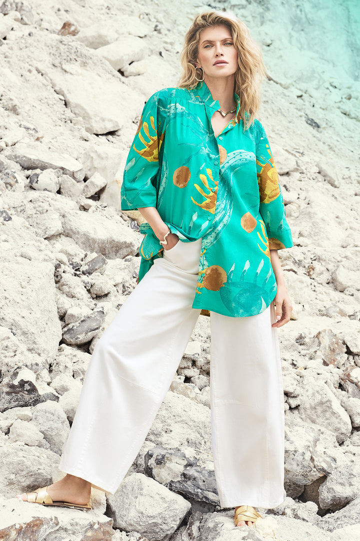 Noen Long Shirt Green Sunshine Print 86217 81219 84 - Experience Boutique