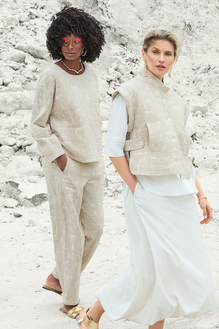 Noen Trousers Beige Textured Pattern Wide Leg 81413 81218 13