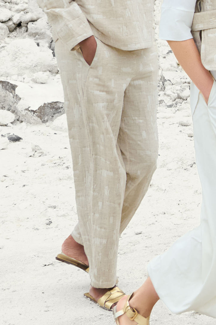 Noen Trousers Beige Textured Pattern Wide Leg 81413 81218 13