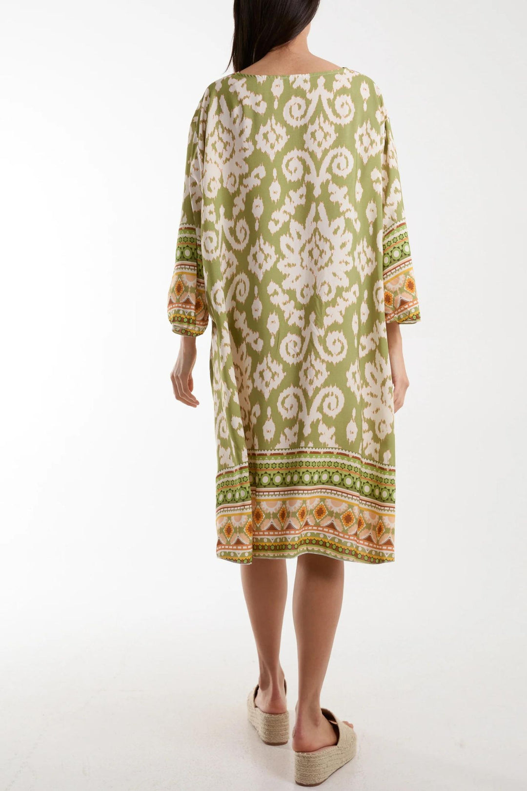 Olive Green & Cream Filigree Holiday Cover Up Experience Boutique Olive Green & Cream Filigree Holiday Cover Up Experience Boutique