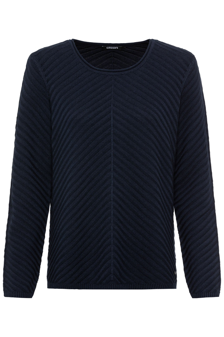 Olsen 11000259 Power Navy Ribbed Round Neck Jumper - Experience Boutique