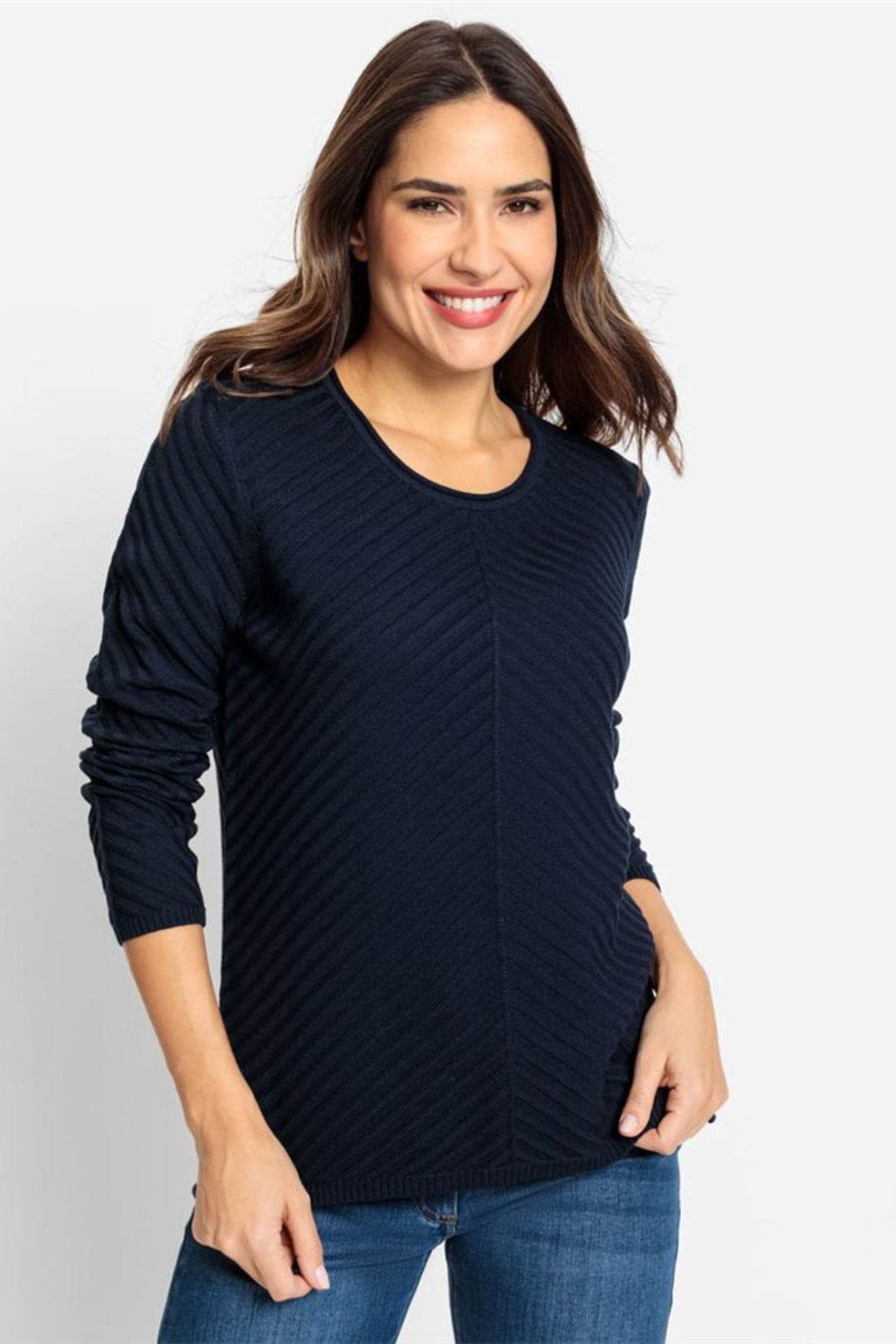 Olsen 11000259 Power Navy Ribbed Round Neck Jumper