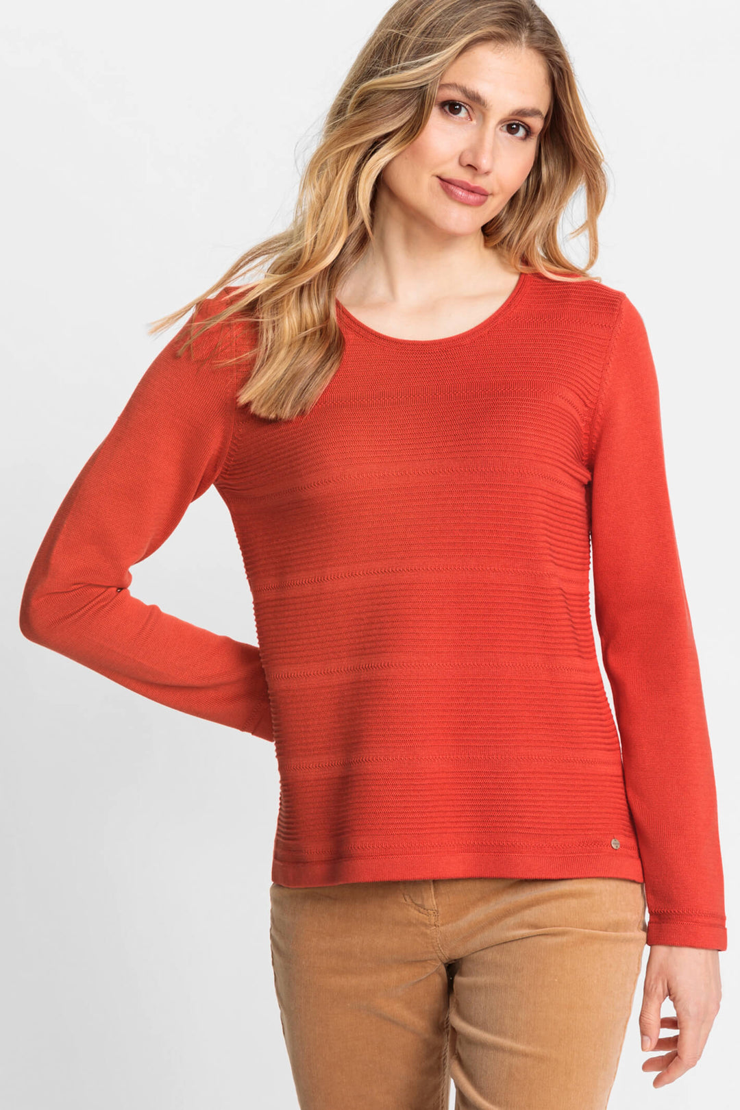 Olsen 11000755 Spiced Orange Ribbed Long Sleeve Jumper - Experience Boutique