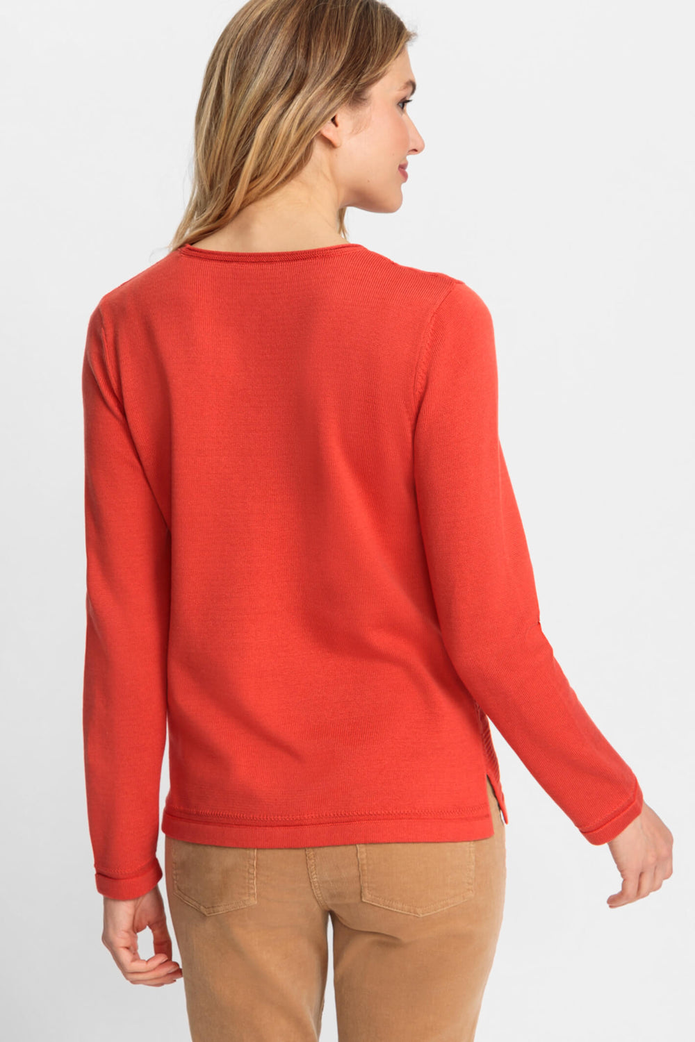 Olsen 11000755 Spiced Orange Ribbed Long Sleeve Jumper - Experience Boutique