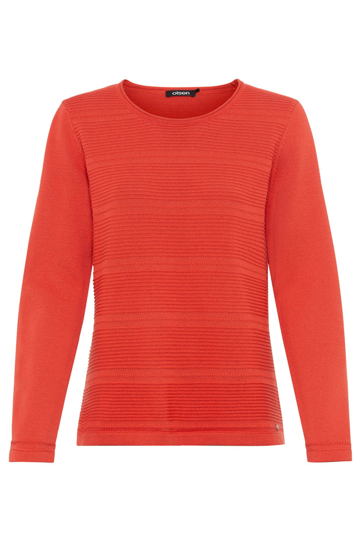 Olsen 11000755 Spiced Orange Ribbed Long Sleeve Jumper - Experience Boutique