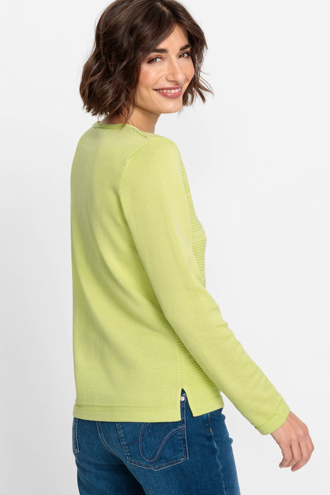 Olsen 11000755 Starfruit Green Long Sleeve Ribbed Jumper - Experience Boutique