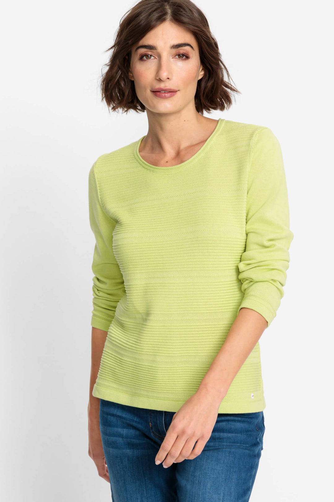 Olsen 11000755 Starfruit Green Long Sleeve Ribbed Jumper - Experience Boutique
