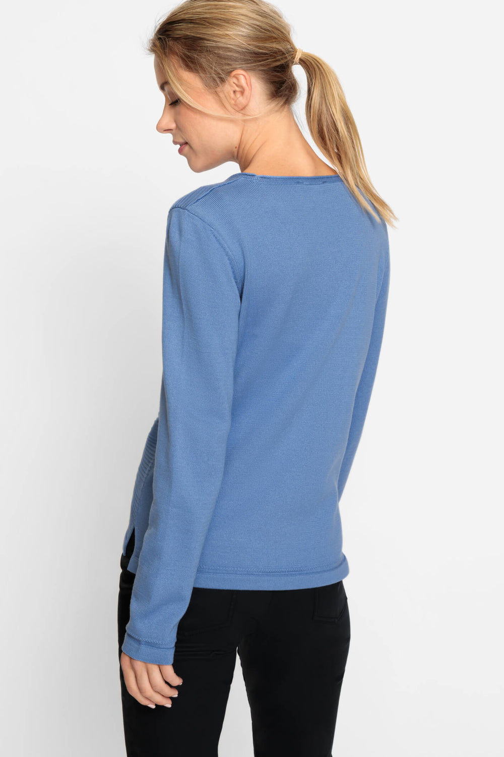 Olsen 11000755 Sterling Blue Long Sleeve Ribbed Jumper - Experience Boutique