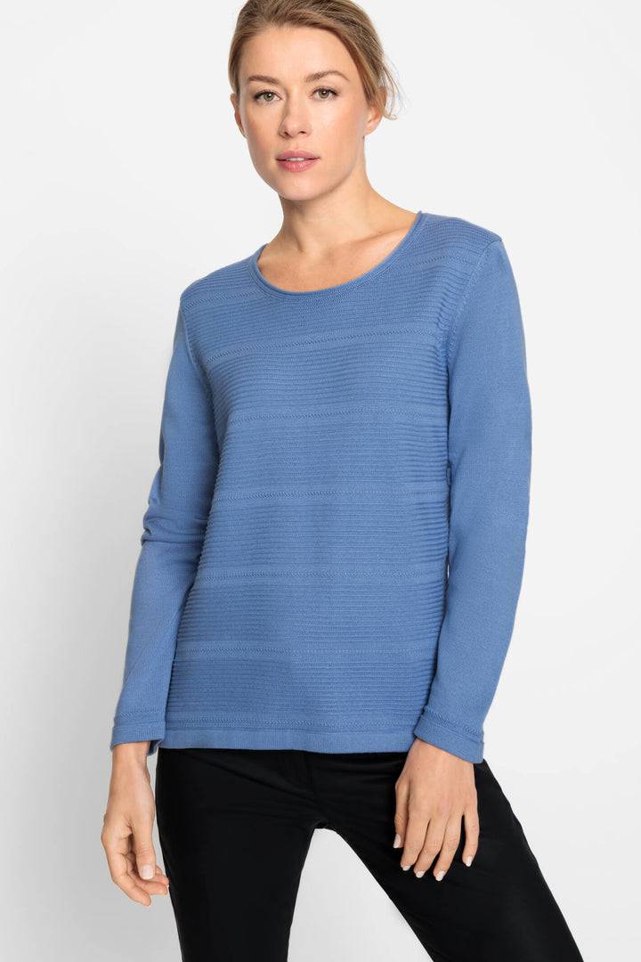Olsen 11000755 Sterling Blue Long Sleeve Ribbed Jumper - Experience Boutique