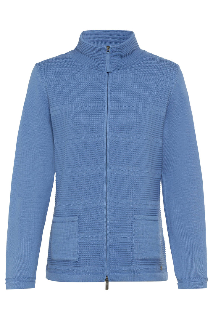 Olsen 11000756 Sterling Blue Zip Front Ribbed Cardigan - Experience Boutique