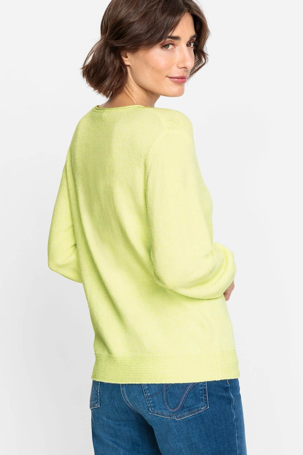 Olsen 11003518 Starfruit Green Curl Neck Jumper - Experience Boutique