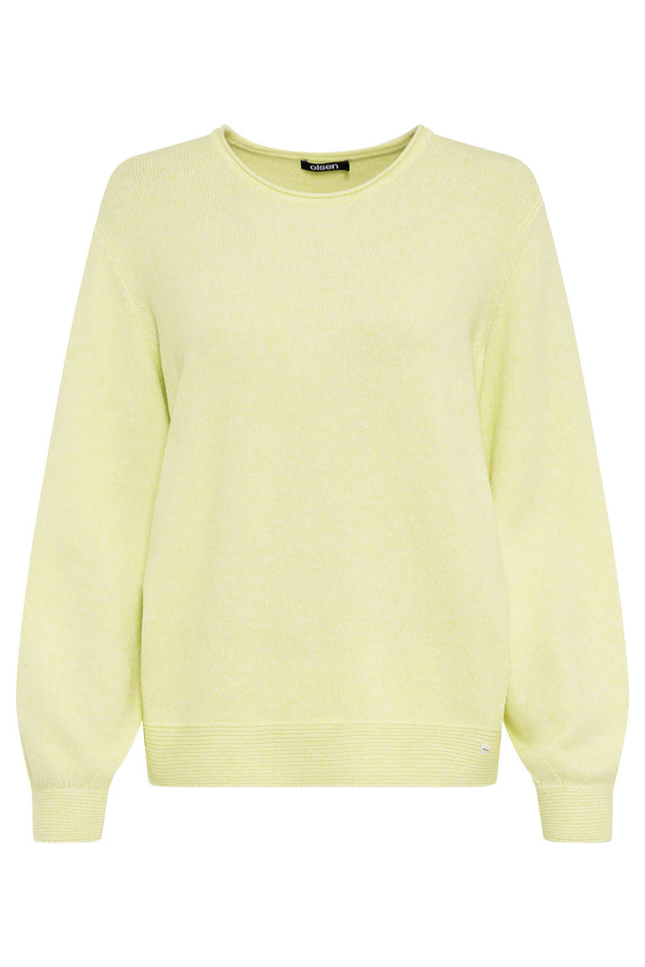 Olsen 11003518 Starfruit Green Curl Neck Jumper - Experience Boutique