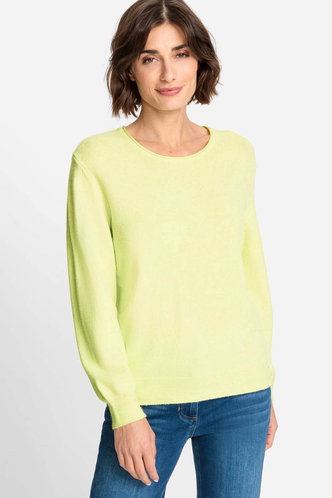 Olsen 11003518 Starfruit Green Curl Neck Jumper - Experience Boutique