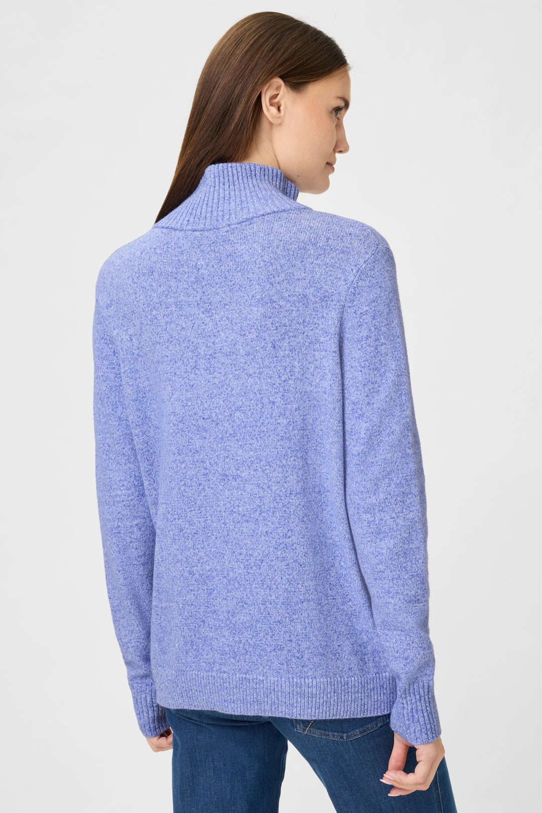 Olsen 11003938 Cobalt Blue Melange Cable Knit Zip Neck Jumper