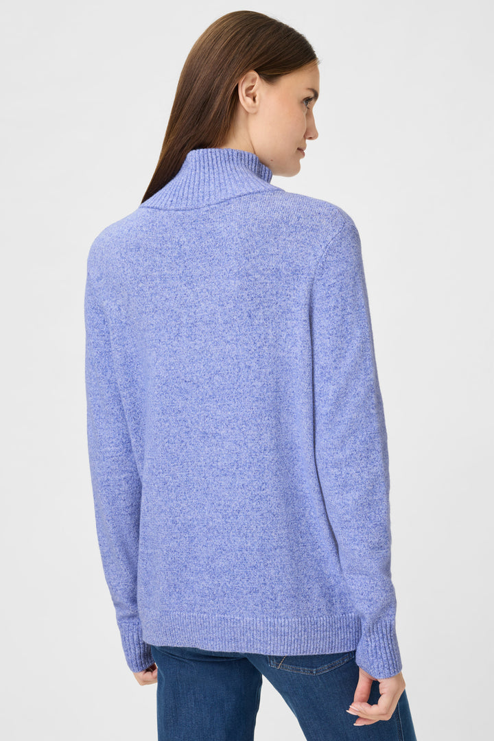 Olsen 11003938 Cobalt Blue Melange Cable Knit Zip Neck Jumper