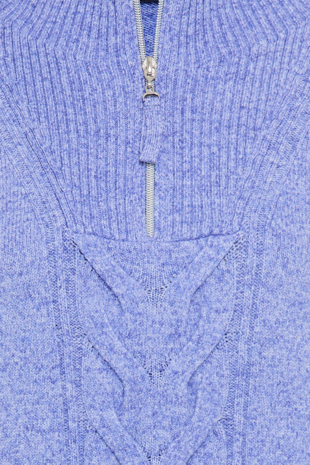Olsen 11003938 Cobalt Blue Melange Cable Knit Zip Neck Jumper