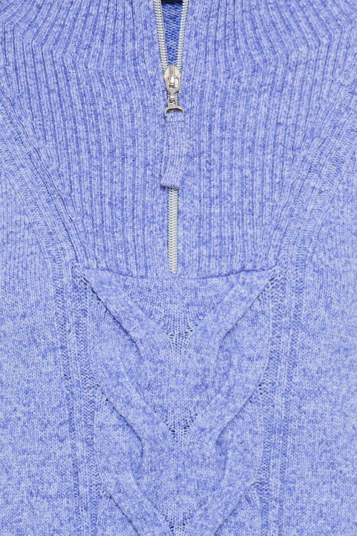 Olsen 11003938 Cobalt Blue Melange Cable Knit Zip Neck Jumper