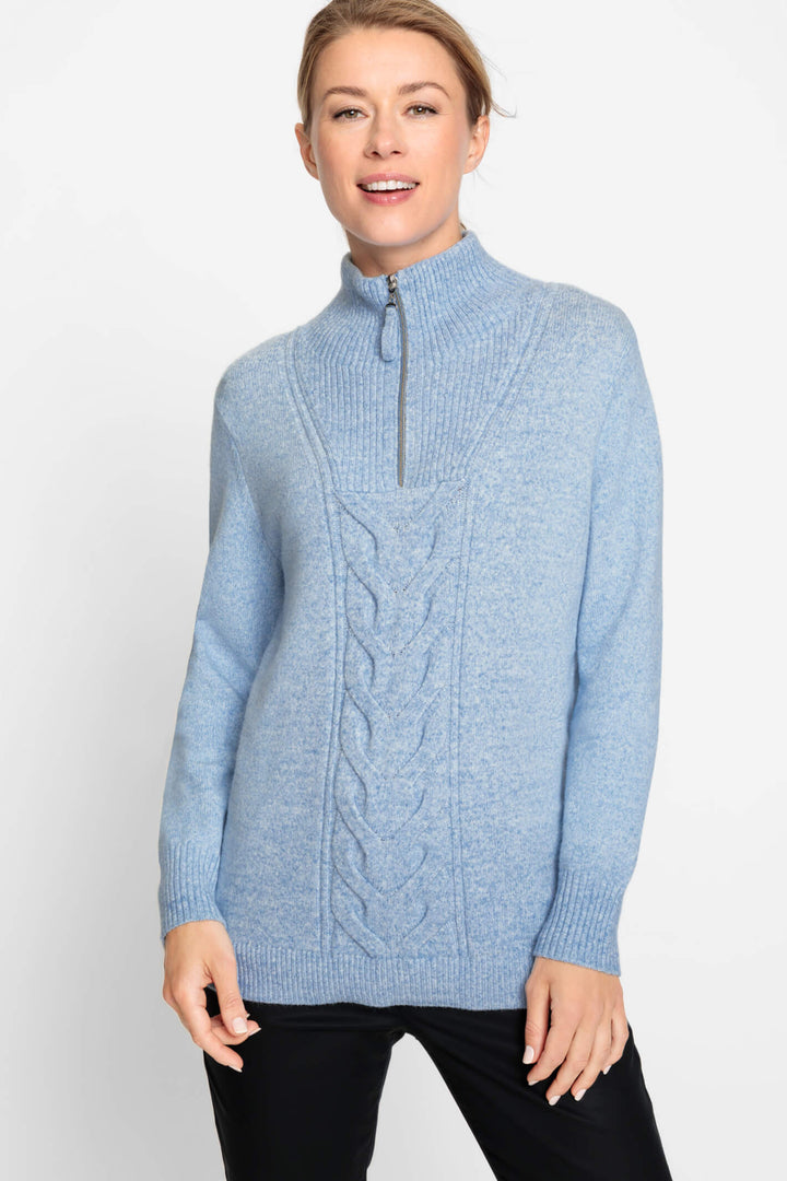 Olsen 11003938 Sterling Blue Zip Neck Jumper - Experience Boutique
