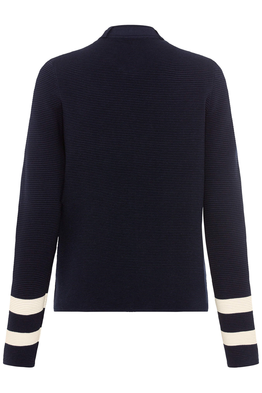 Olsen 11004083 Navy Ink Blue Zip Front Stripe Sleeve Cardigan - Experience Boutique