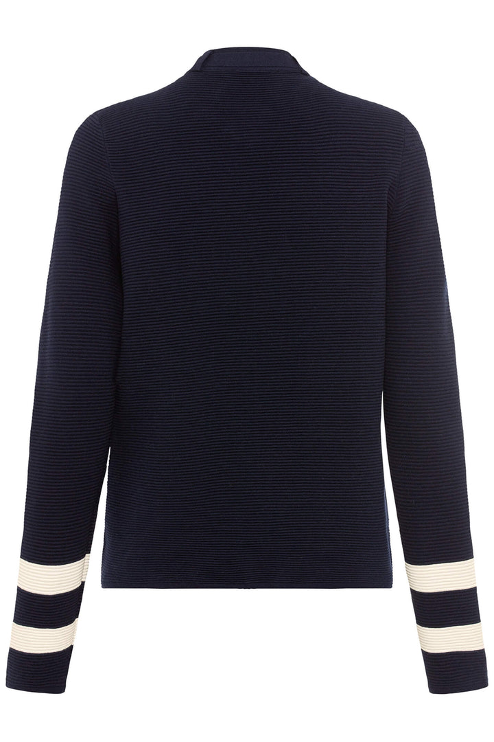 Olsen 11004083 Navy Ink Blue Zip Front Stripe Sleeve Cardigan - Experience Boutique