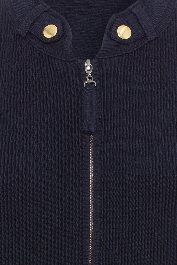 Olsen 11004083 Navy Ink Blue Zip Front Stripe Sleeve Cardigan - Experience Boutique