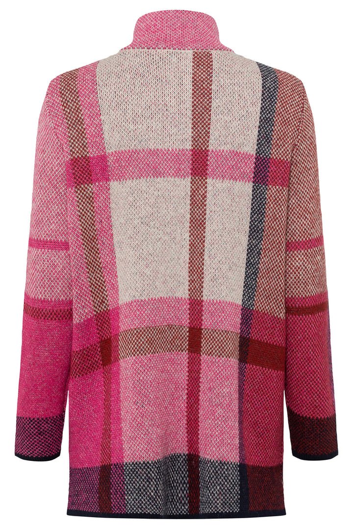 Olsen 11004088 Vivid Pink Check Longline Zip Front Cardigan Jacket - Experience Boutique
