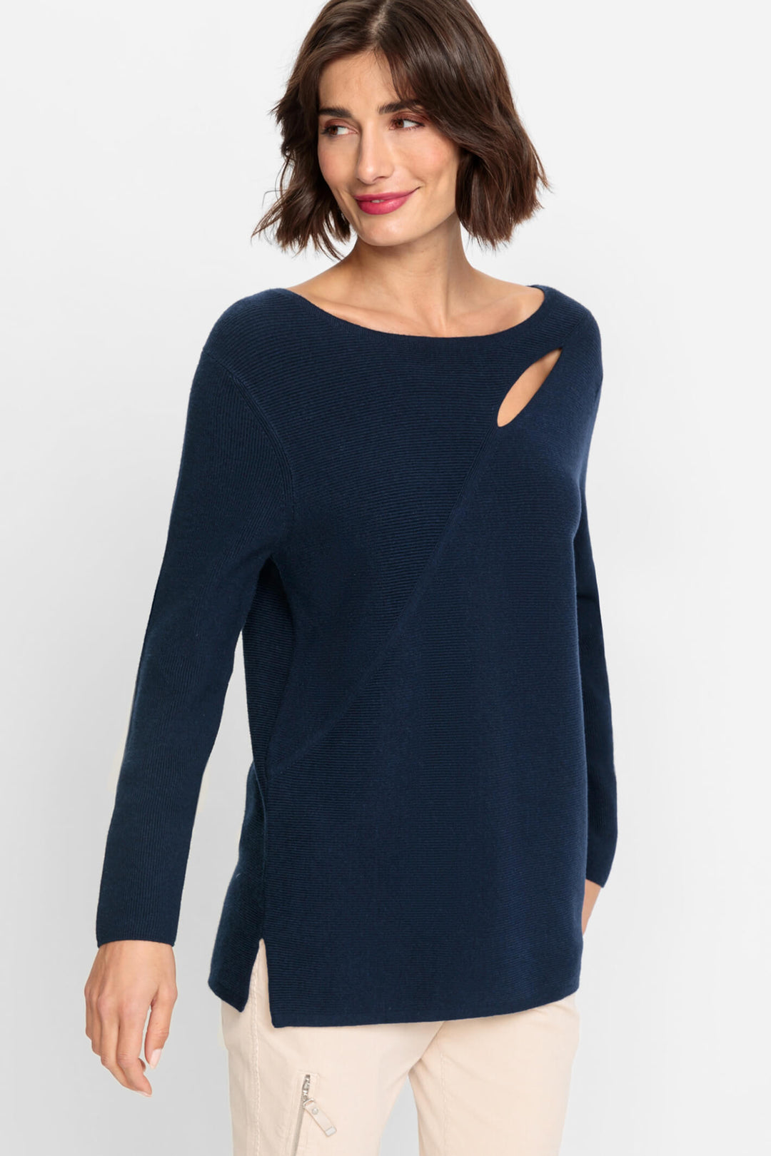 Olsen 11004089 Navy Ink Blue Slash Neck Jumper - Experience Boutique