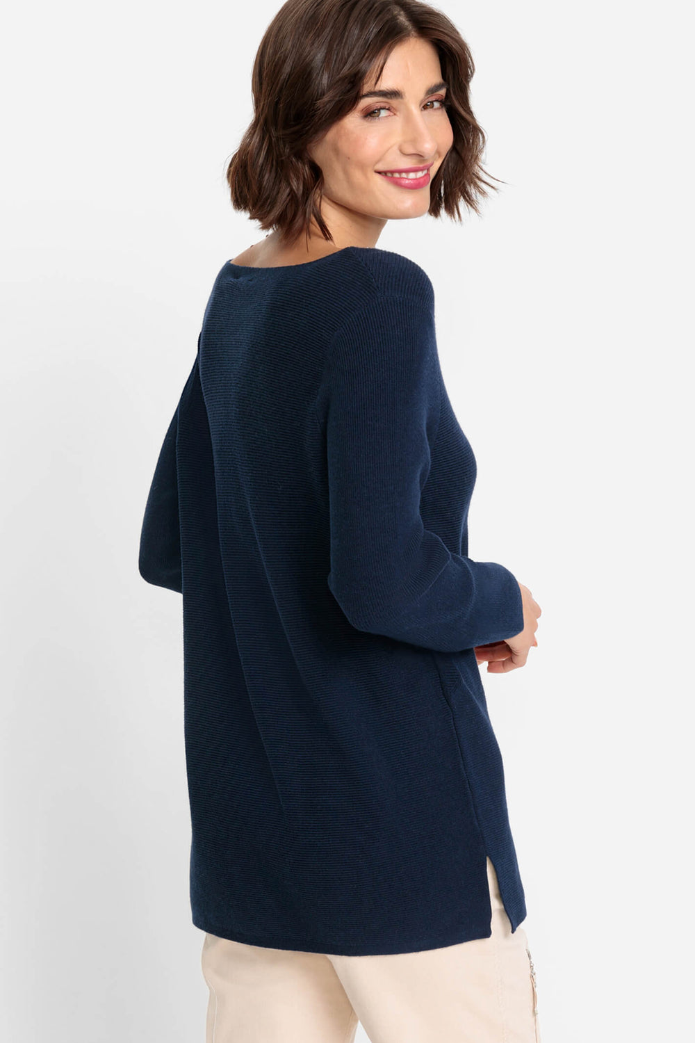 Olsen 11004089 Navy Ink Blue Slash Neck Jumper - Experience Boutique
