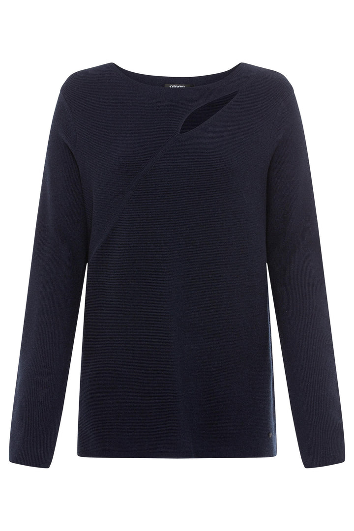 Olsen 11004089 Navy Ink Blue Slash Neck Jumper - Experience Boutique