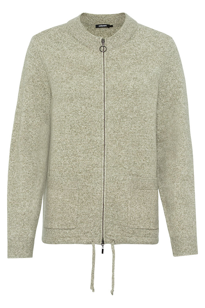Olsen 11004106 Tea Leaf Knitted Zip Cardigan - Experience Boutique