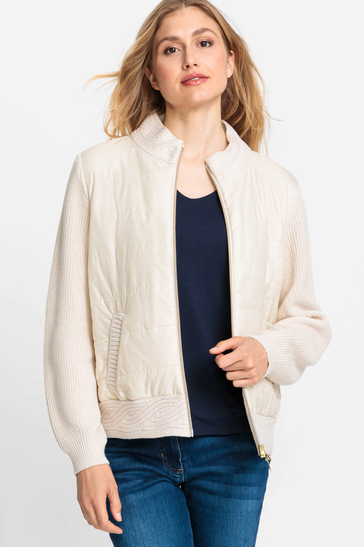 Olsen 11004113 Cream Padded Front Knitted Cardigan Jacket - Experience Boutique