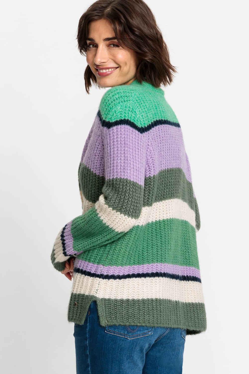 Olsen 11004128 Laurel Green Striped Cardigan - Experience Boutique