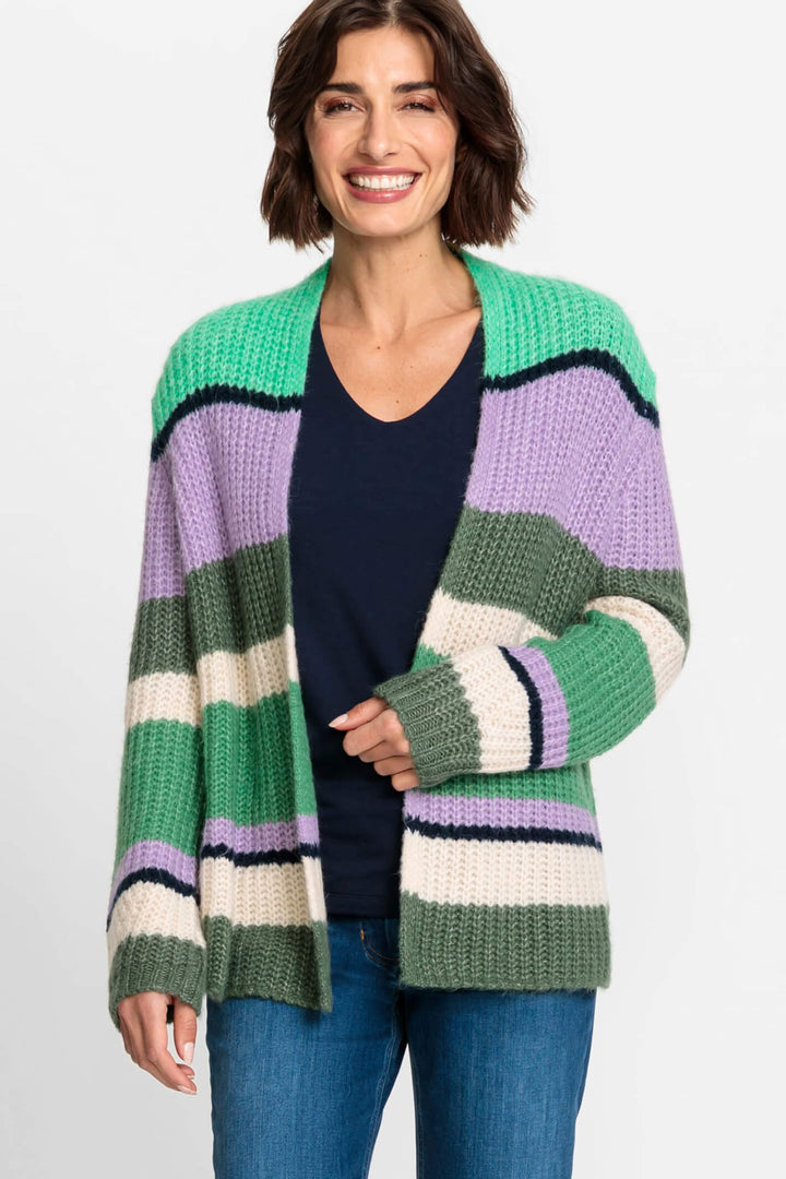 Olsen 11004128 Laurel Green Striped Cardigan - Experience Boutique
