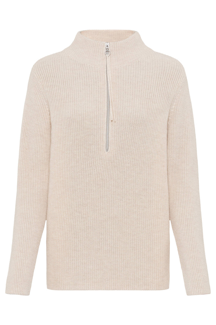 Olsen 11004140 Cream Zip Neck Jumper - Experience Boutique