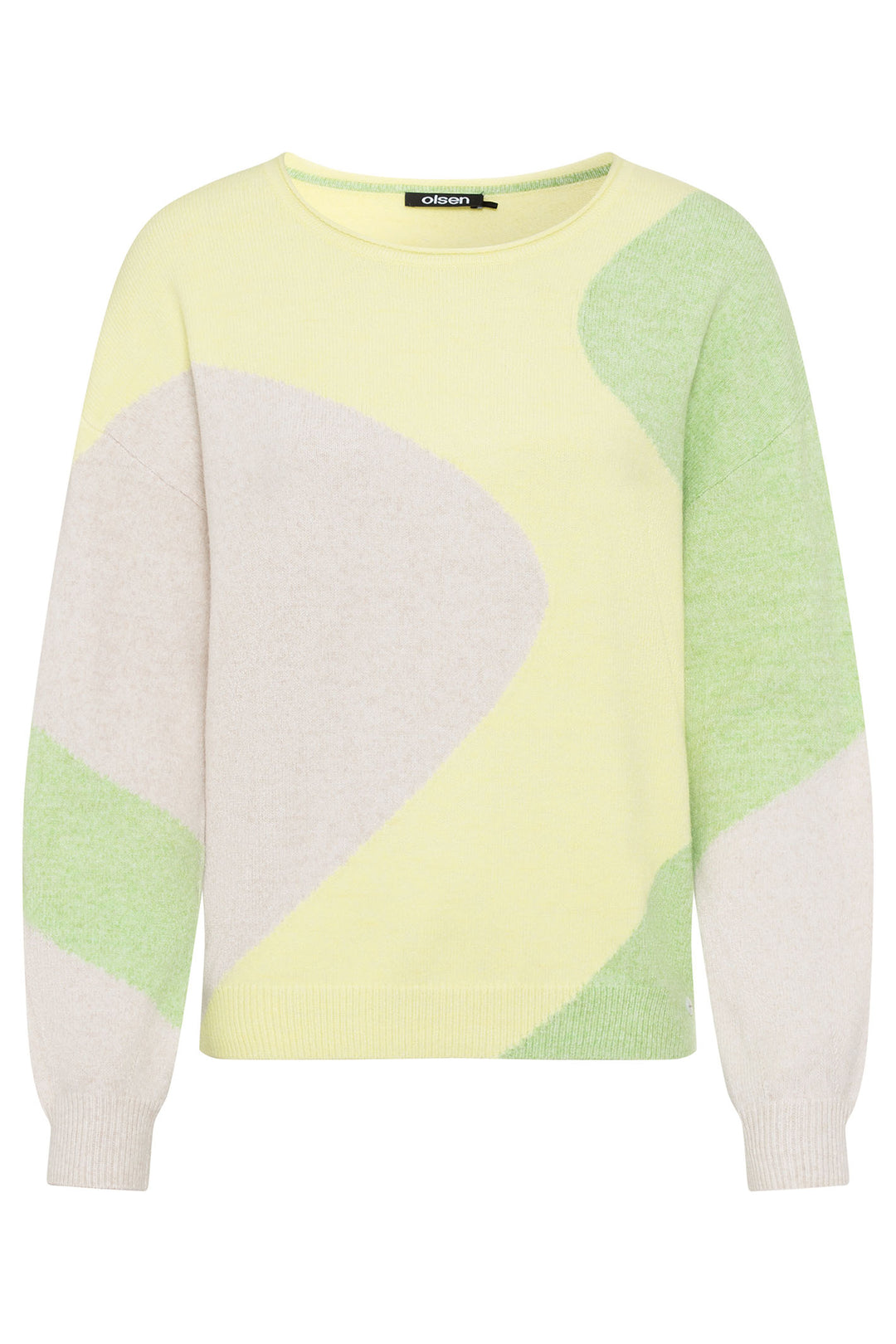 Olsen 11004260 Citron Yellow Green Melange Curled Neck Jumper - Experience Boutique