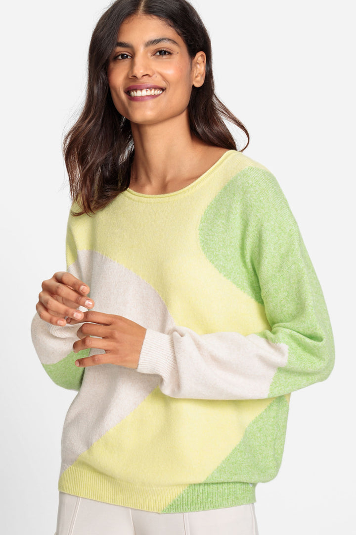 Olsen 11004260 Citron Yellow Green Melange Curled Neck Jumper - Experience Boutique