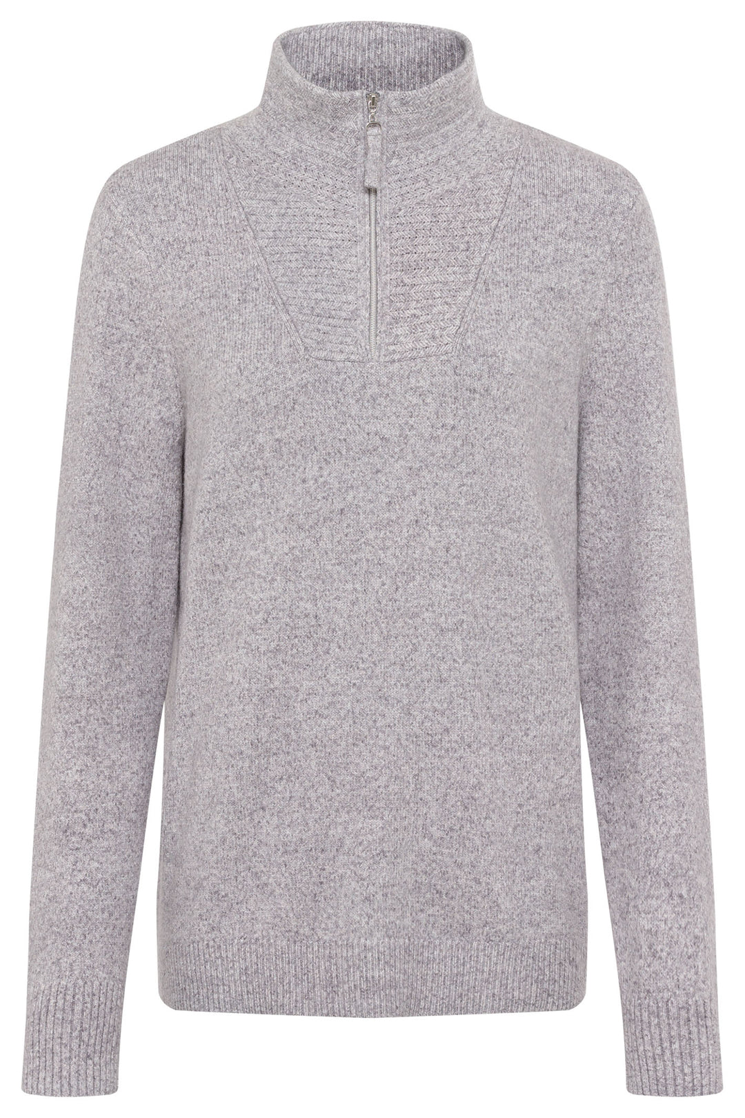 Olsen 11004397 Pearl Grey Zip Knit Jumper - Experience Boutique