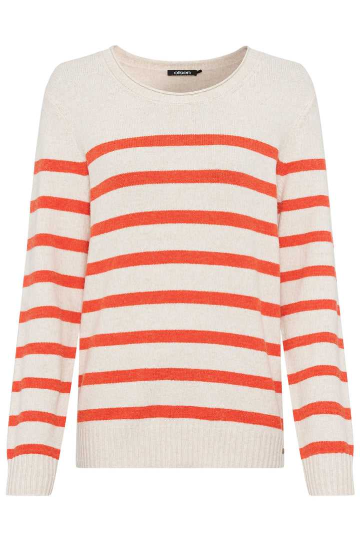 Olsen 11004419 Orange Stripe Henny Knit Jumper - Experience Boutique