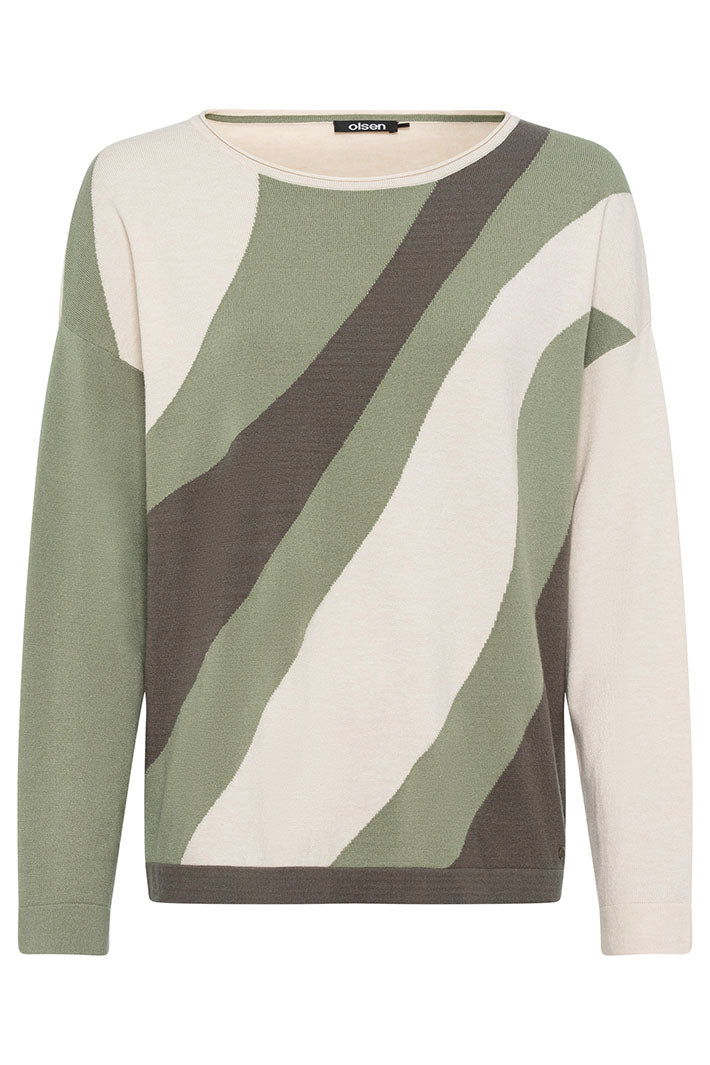 Olsen 11004425 Tea Leaf Wave Print Knit Jumper - Experience Boutique