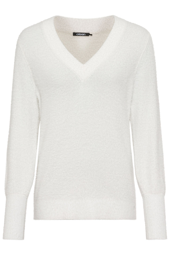 Olsen 11004434 Off White Fluffy Knit Jumper - Experience Boutique