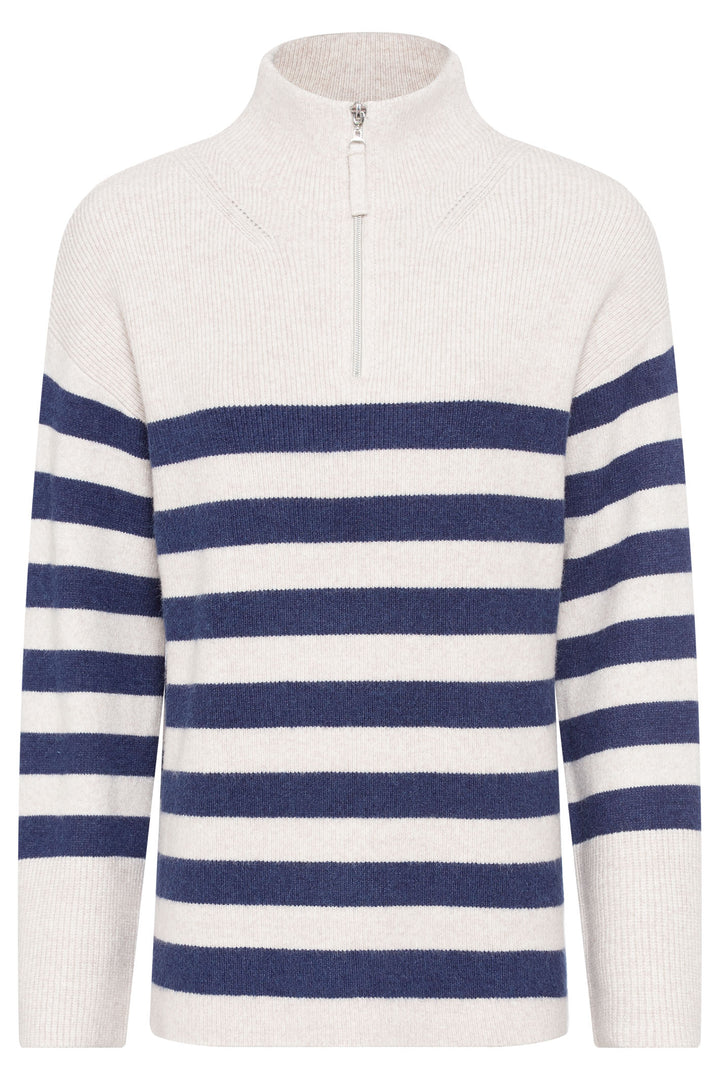 Olsen 11004436 Caffe Latte & Navy Stripe Jumper - Experience Boutique