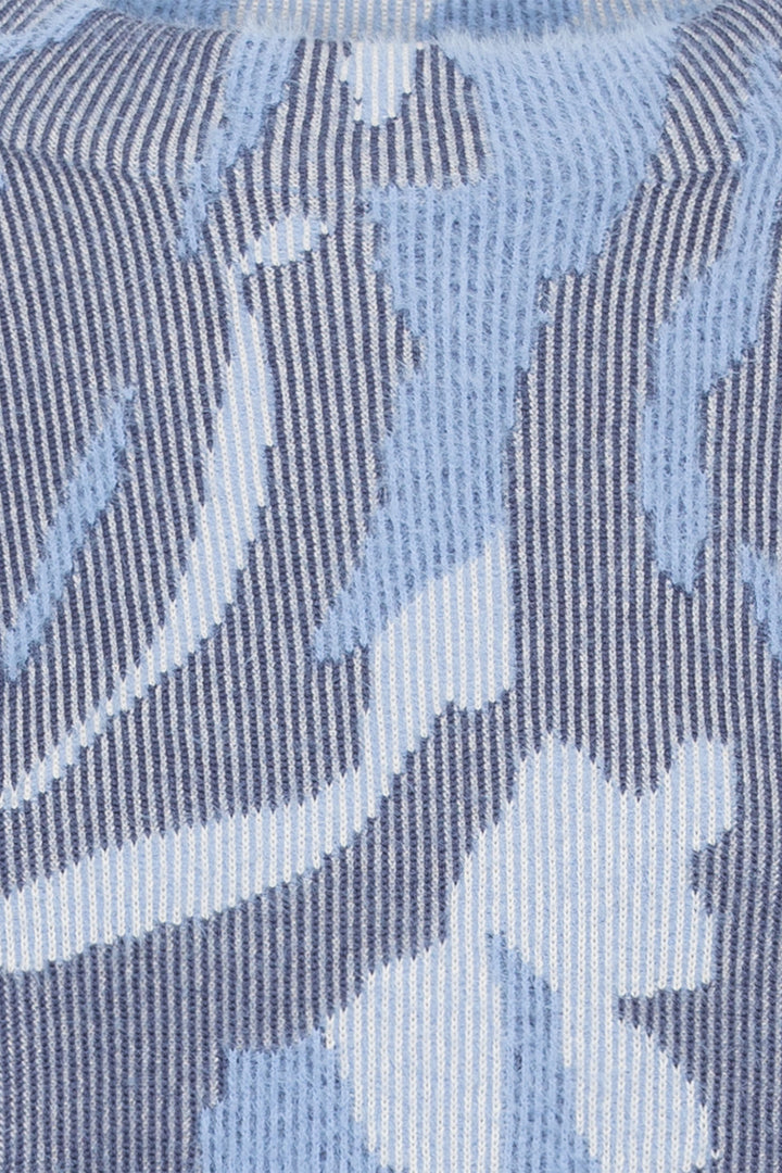 Olsen 11004451 Denim Blue Animal Print Jumper - Experience Boutique