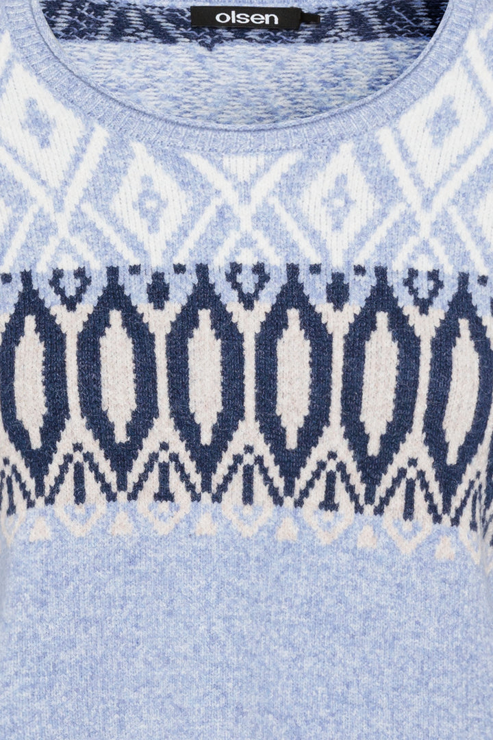 Olsen 11004476 Crystal Blue Ikat Print Jumper - Experience Boutique