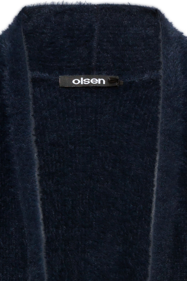 Olsen 11004478 Ink Blue Fluffy Knit Gilet Cardigan - Experience Boutique