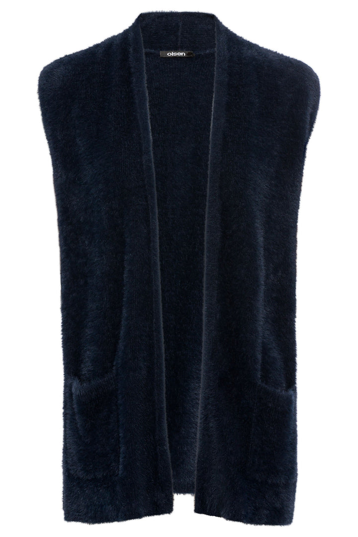 Olsen 11004478 Ink Blue Fluffy Knit Gilet Cardigan - Experience Boutique